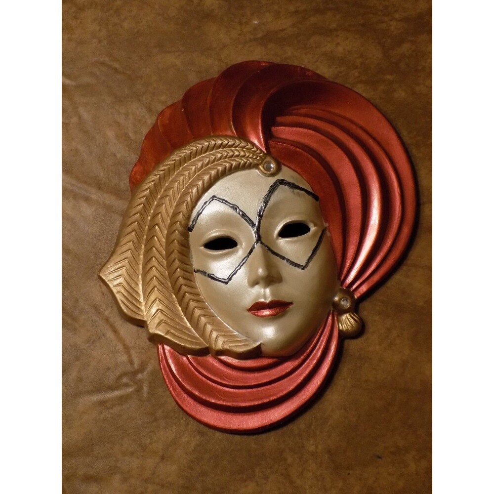 Fancy Red/White/Gold Art Painted Ceramic Wall Mask Decor